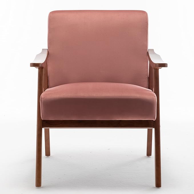 Container Furniture Direct Accent Chair with Microfiber Upholstery and Solid Wood Frame, Classic Mid-Century Modern Living Room Furniture for Extra Seating, Rose