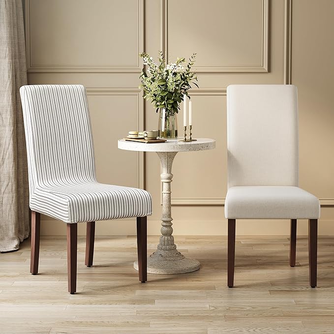 VASAGLE Dining Chairs, Parsons Chairs with Removable Fabric Cover, High Back, for Dining Room Kitchen, Set of 2, Thick Seat, 22.8 x 18.9 x 39.4 Inches, Cream White UKDC152W01