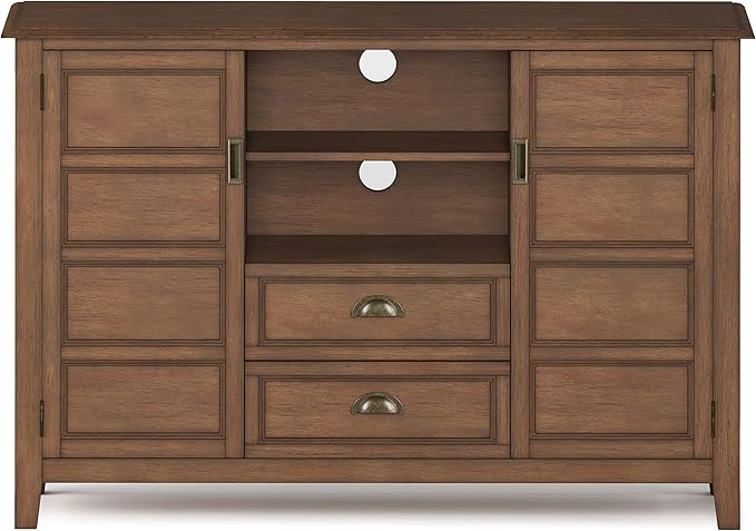 SIMPLIHOME Burlington SOLID WOOD 54 Inch Wide Transitional TV Media Stand in Rustic Natural Aged Brown for TVs up to 60 Inch, For the Living Room and Entertainment Center