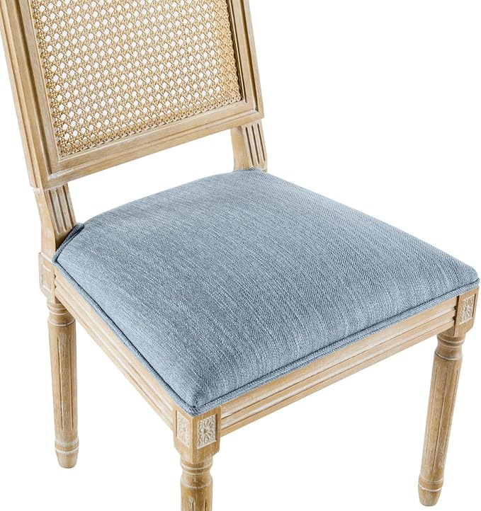 Merax Upholstered Solid Wood Dining Chairs Set of 4, French Country Style Accent Side Seating Furniture for Kitchen, Living Room, Wicker Back, Slate Blue
