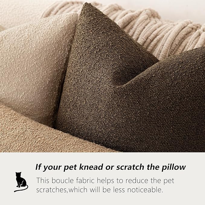 Foindtower Pack of 2 Textured Boucle Throw Pillow Covers Accent Solid Pillow Cases Cozy Soft Decorative Couch Cushion Case for Chair Sofa Bedroom Living Room Home Decor 18x18 Inch Chocolate