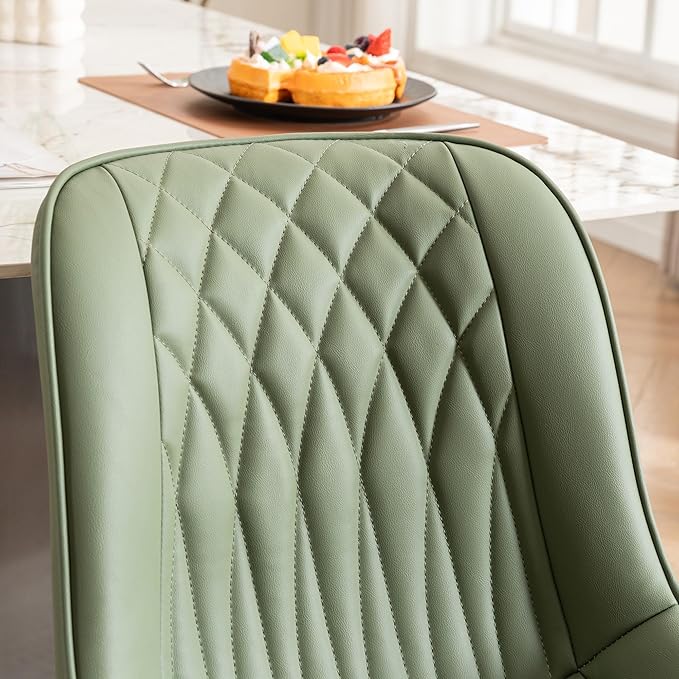 YOUNIKE Dining Chairs Set of 2 with High Backs Mid Century Modern Kitchen & Dining Room Chairs Faux Leather Upholstered Wide Accent Chair Comfortable Padded Living Wating Room Chair Olive Green