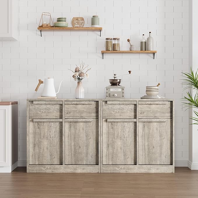 GarveeHome Sideboard Buffet Cabinet with 2 Drawers, 31.5" Large Coffee Cabinet with Storage, Modern Storage Buffet Table for Kitchen Dining Room, Living Room (Grey, 2 Doors & 2 Drawers)