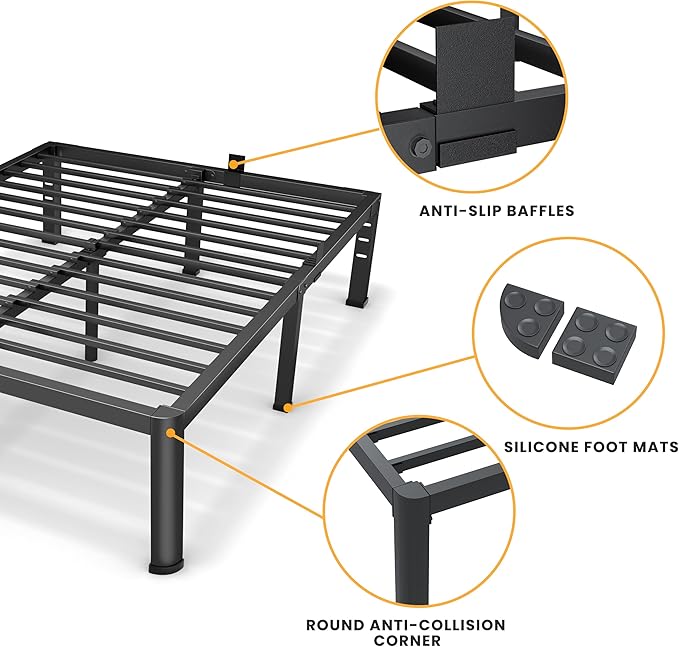 20 Inch Queen Size Metal Platform Bed Frame with Round Corners, Storage Space Under High Bed Frame-Heavy Duty Steel Slats Support, Noise Free - Easy Assembly - No Box Spring Needed