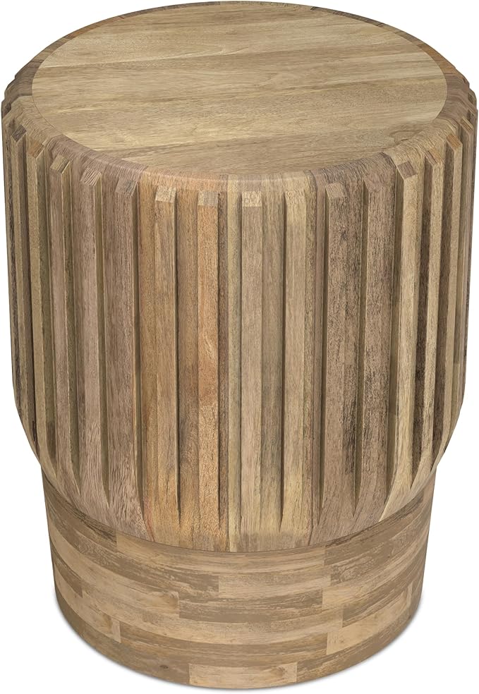 SIMPLIHOME Lyall End Table - 16 inch Wide Solid Mango Wood Round Accent Table with Fluted Sides in Natural, Contemporary Nightstand or Lamp Stand for Living Room or Bedroom, Assembled