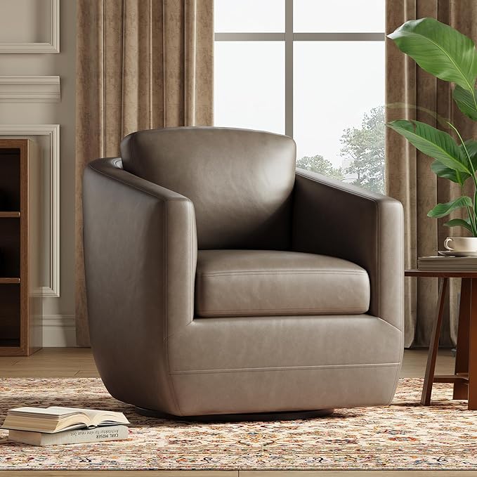 COLAMY 360°Swivel Accent Chair- Comfy Living Room Armchair No-Sag Foam & Sturdy Metal Base with Pillow, Fully Assembled Swivel Accent Single Sofa for Bedroom Living Room, Office, Wolf Grey