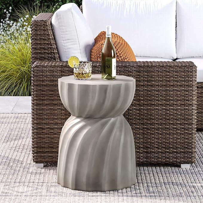 COSIEST Outdoor Side Table,Concrete Accent Side Table,Patio Side Tables End Table,Outdoor Accent Side Table Lightweight for Livingroom,Garden, Hourglass,Grey