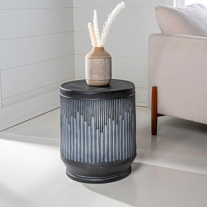 JONATHAN Y TBL1103C Kline 17.5" Mid-Century Modern Brutalist Indoor/Outdoor Accent Table Art Deco, Minimalist, Contemporary, Patio, Garden, Bathroom, Living Room, Wash Black