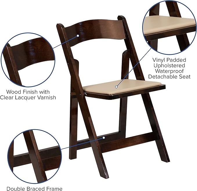 Flash Furniture 2 Pack HERCULES Series Fruitwood Wood Folding Chair with Vinyl Padded Seat
