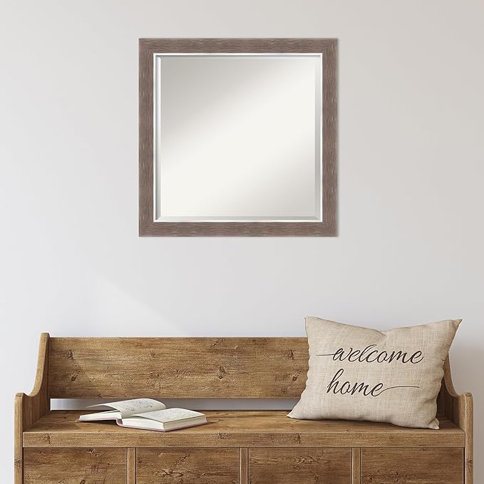 Amanti Art Brown Wall Mirror 24x24 Noble Mocha Square Bathroom Mirror for Wall Decor Living Room, Medium Casual Frame, Hangs Horizonally and Vertically, Bathroom Decor, Beveled Edge from WI, USA
