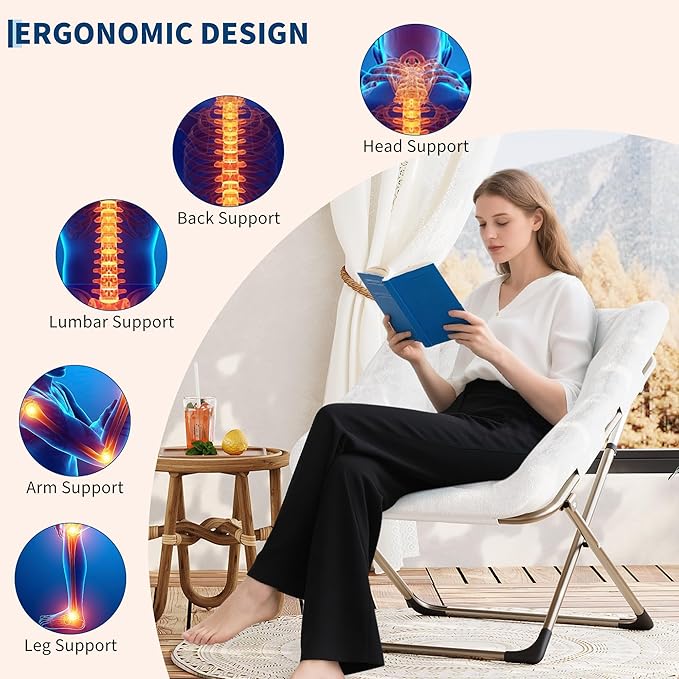 Comfy Chair for Adults, Foldable Living Room Chairs, Soft Faux Fur Folding Lounge for Bedroom Living Room Dorm Rooms, Flexible Reading Chair for Teens (2, White, X-Large)