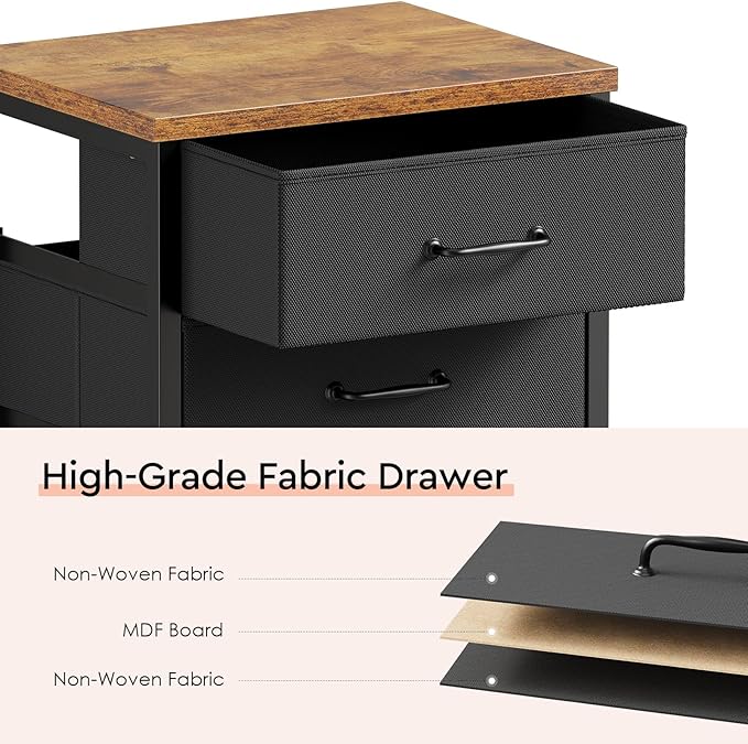 3 Drawer Mobile File Cabinet with Wheels Fabric Vertical Filing Cabinet fits A4 or Letter Size for Home Office,Rustic Brown