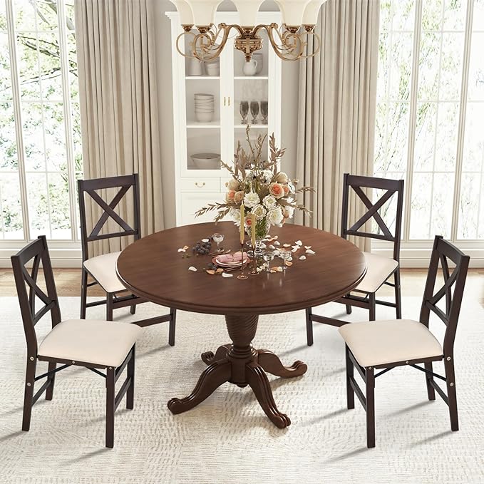COLAMY Folding Dining Chairs Set of 4, Foldable Chairs with Padded Seats, Wood Folding Dining Room Chairs for Dinner, Kitchen, Party, Camping, Beige