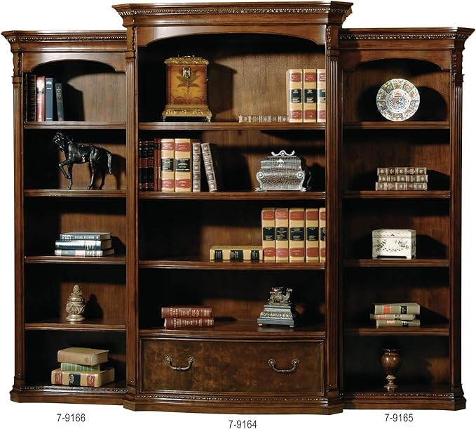 Hekman Furniture Old World Wooden Executive Right Bookcase – Traditional Wood Bookcase with Adjustable Shelves Classic Freestanding Solid Wood Bookshelf for Home Office or Living Room