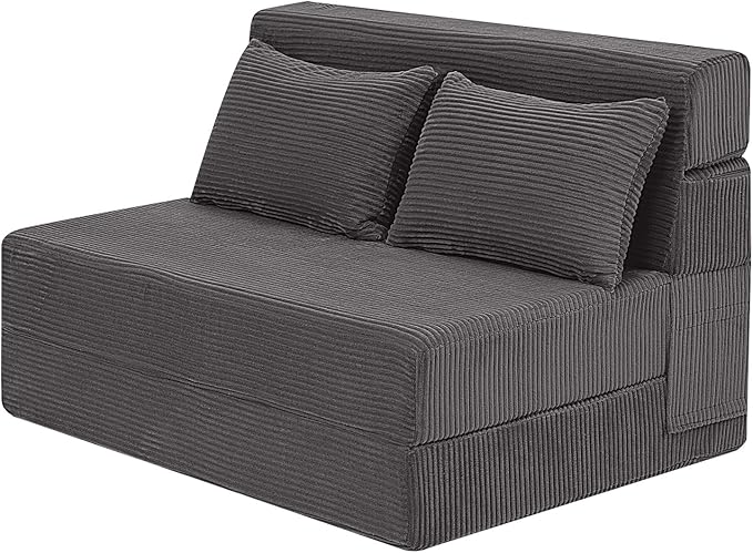 MeMoreCool Boneless Folding Sofa Bed, Corduroy Convertible Sleeper Chair, Foldable Foam Mattress Chair, Comfy Fold‑Out Futon Couch Bed, Large Floor Sofa Couch for Living‑Room Guest