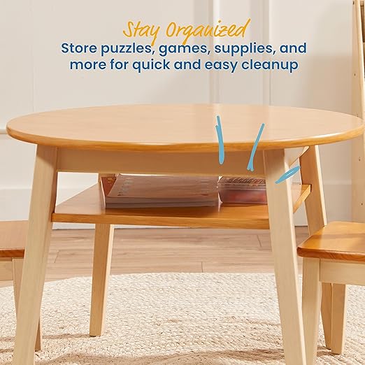 ECR4Kids Hideaway Table and Chair Set, Kids Furniture, Honey/Antique White, 3-Piece