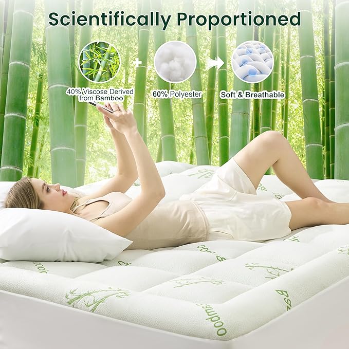 Love's cabin King Size Mattress Topper, Rayon Derived from Bamboo, 900 GSM Breathable Mattress Topper Pad, Thick Pillow Top Mattress Pad with 8"-20" Deep Pocket(78"x80"), Green