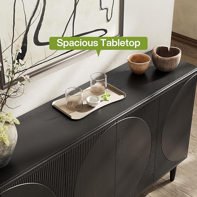 LITTLE TREE 59-Inch Buffet Cabinet Sideboard with Storage, Modern Sideboard Buffet Table with Doors for Living Room, Dining Room (Black)