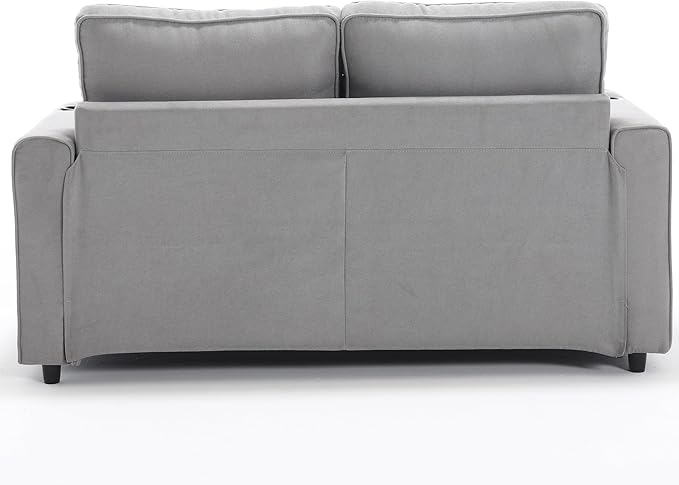 ERYE Modern Upholstered Loveseat Sofa Foldable Convertible Floor Sofabed W/Cupholders and Pockets, 3 Fold Tufted Futon Lounge Sofa with Pull Out Sleeper Couch Bed for Living Room Bedroom Studio