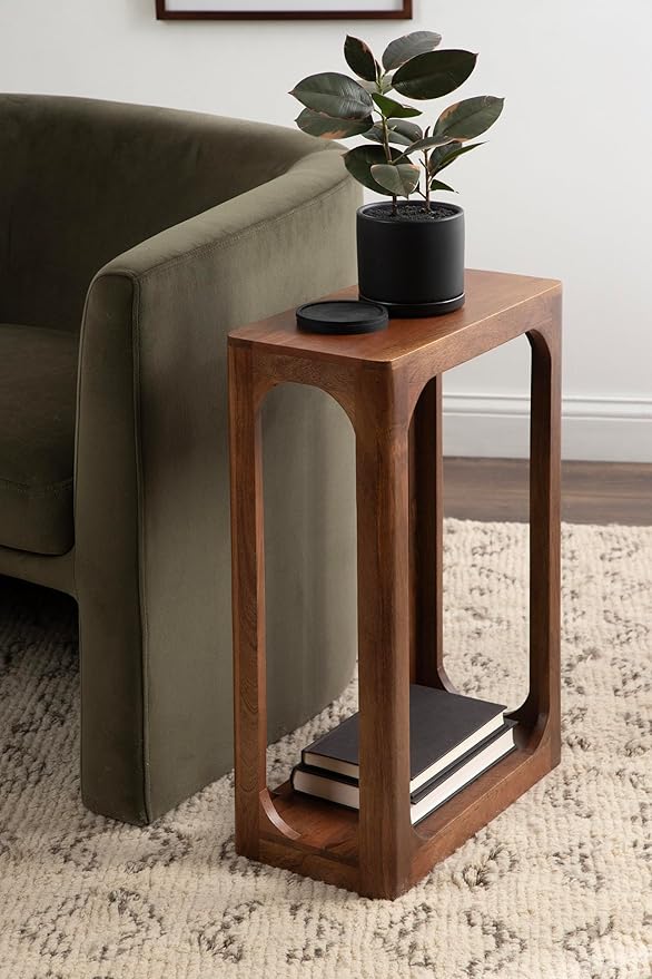 Kate and Laurel Dahl Modern Slatted Wooden Slim Side Table