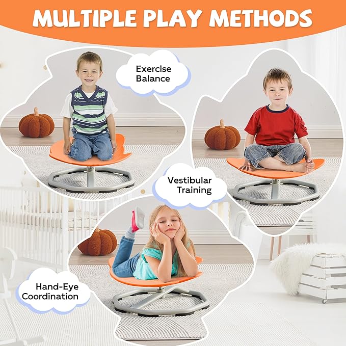 Spinning Chair for Autistic Kids, Non-Slip Sensory Spinning Chair, Sit and Spin Autism Toys Training Body Coordination (Orange)