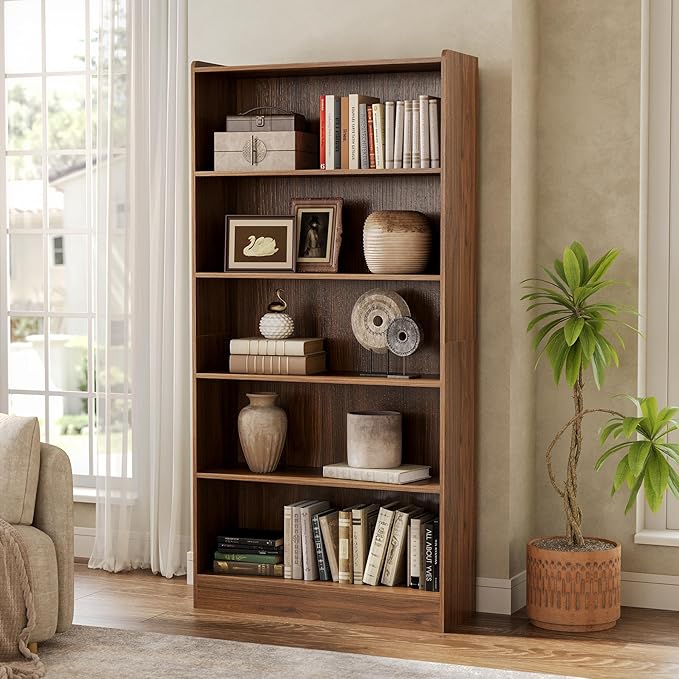 LITTLE TREE 72-Inch Tall Bookcase, 6-Tier Wooden Large Bookshelf, Wide Bookcase Bookshelves, Freestanding Modern Display Shelving Unit for Living Room, Bedroom, Office, Rustic Brown
