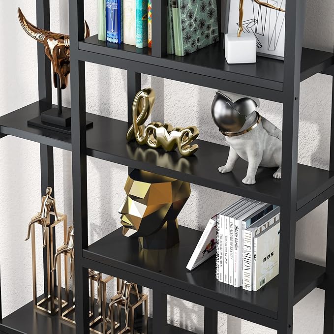 Tribesigns 79 Inch Bookshelf, 7-Tier Tall Bookcase with 10-Open Shelf, Wood and Metal Book Shelf Storage Shelves for Bedroom, Living Room and Home Office, Black