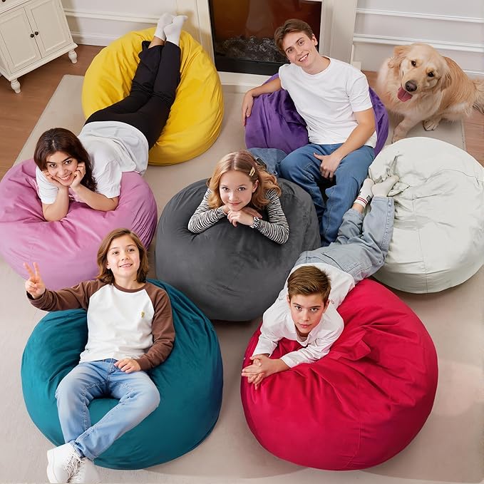 Homguava 2FT Bean Bag Chair: 2' Bean Bags with Memory Foam Filled,Comfy Beanbag Chairs Round Bean Bag Sofa with Dutch Velvet Cover-Light Pink