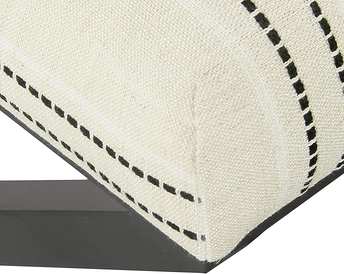 Homepop Home Decor | Modern Square Ottoman with Metal X Base | Ottoman for Living Room & Bedroom | Decorative Home Furniture (Black and White Stripe)