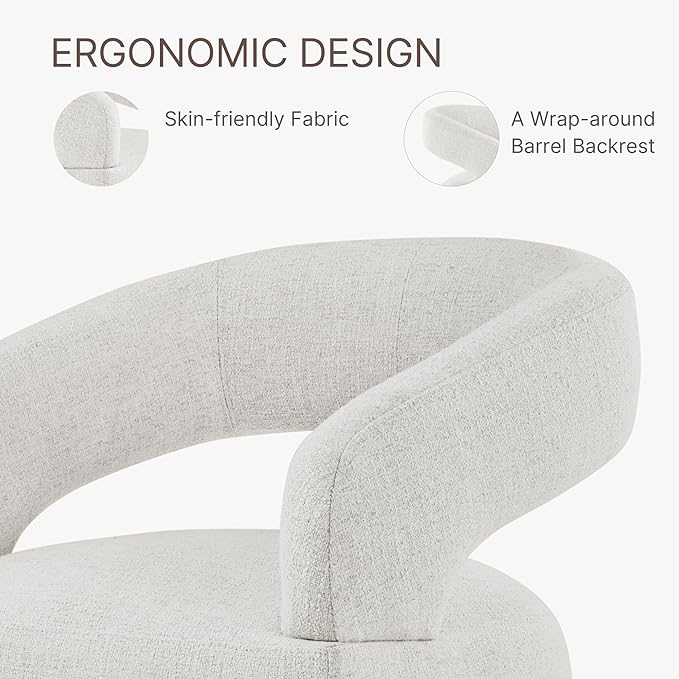 Upholstered Dining Chairs with Casters Modern Barrel Side Armchair with Rollers for Diningroom Bedroom Livingroom Reading Room, Beige, 2PCS