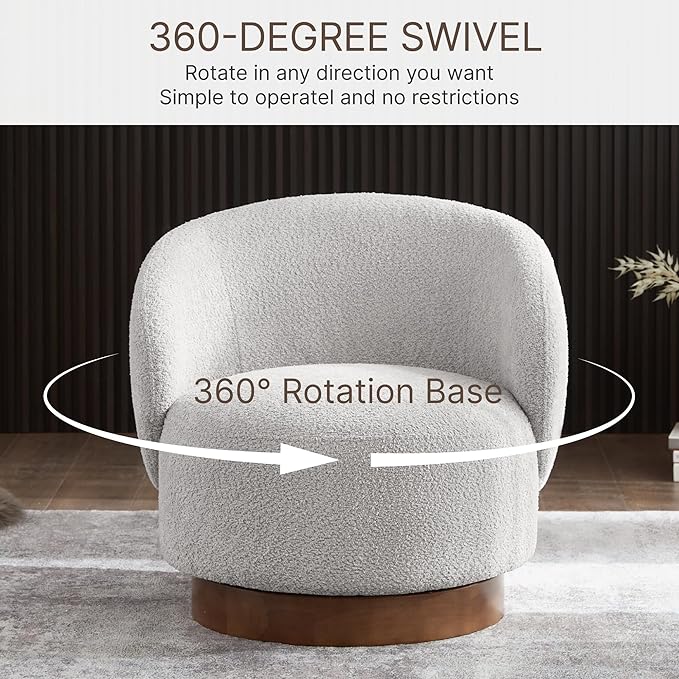 Swivel Accent Chair Round Barrel Armchair Upholstered Performance Fabric for Living Room Bedroom Waitingroom,2 Box,Light Grey