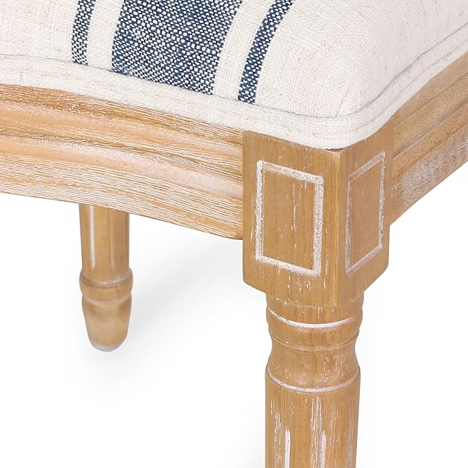 Christopher Knight Home Phinnaeus Dining Chair Set, Set of 4, Wood, Dark Blue Stripes + Light Beige + Natural