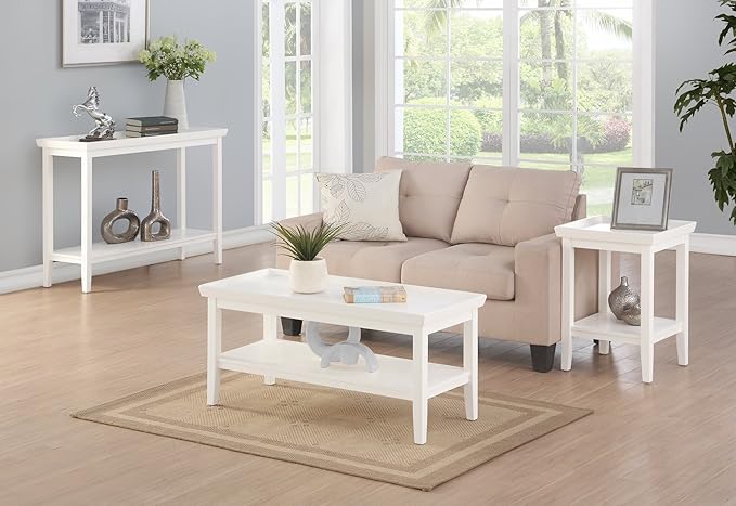 Convenience Concepts Ledgewood Coffee Table 42" - Modern Center Room Accent with Storage Shelf for Transitional, Traditional Living & Family Room, White