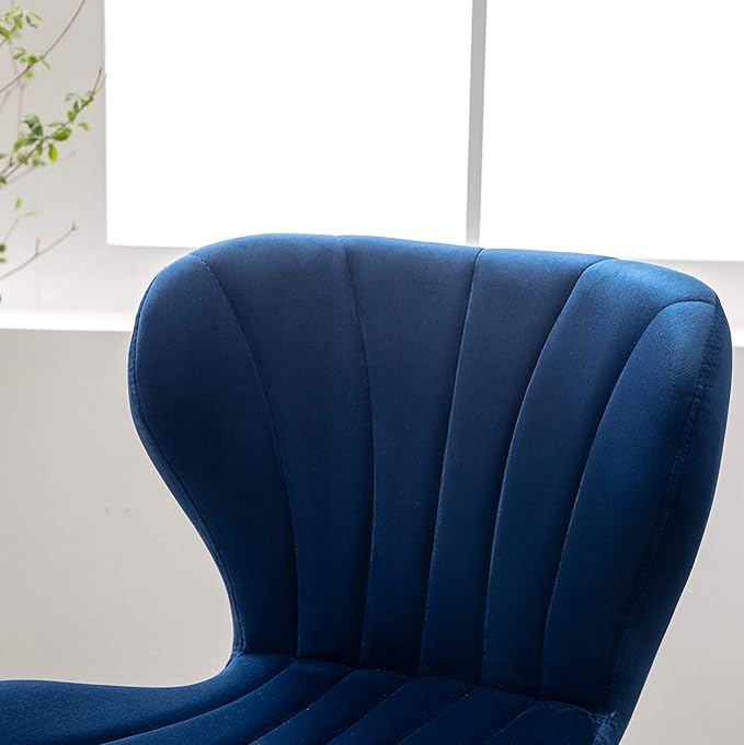 Roundhill Furniture Ellston Velvet Adjustable Swivel Barstools in Blue, Set of 2