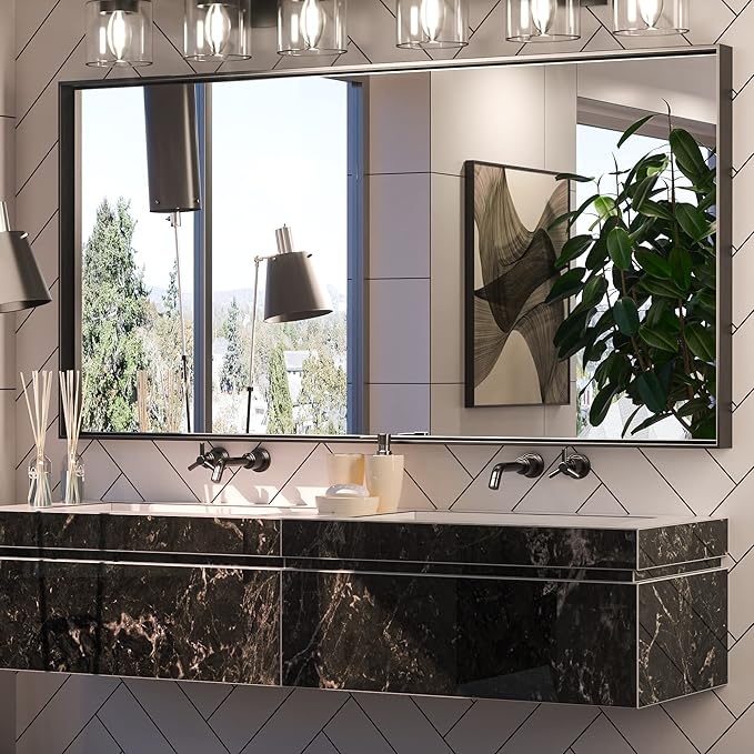 Keonjinn Black Bathroom Mirror 60 x 30 Inch, Large Matte Black Rectangular Wall Mirror for Bathroom Sink, Metal Frame Farmhouse Mirrors, Wall-Mounted Vaniy Mirrors(Horizontal/Vertical)