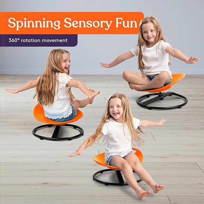 Special Supplies Smile Spinning Chair for Kids- Versatile Kids Sit and Spin Sensory Chair for Training Body Coordination for Playroom, Bedroom, or Nursery (Orange)