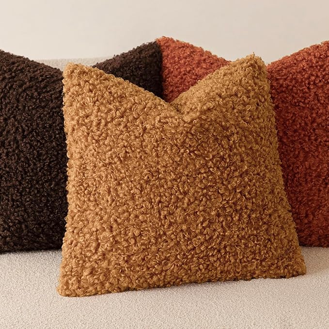 Foindtower 2 Pieces 26x26 Inch Orange, Faux Fur Throw Pillow Cover Accent Sherpa Furry Pillow Covers Fuzzy Soft Pillowcases Cozy Sheepskin Decorative Fleece Cushion Case for Bed Couch Living Room