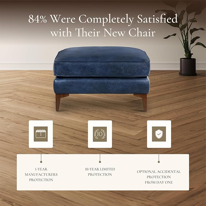 POLY & BARK Essex Ottoman - 35” Large with Feather-Down Topper - Full-Grain Leather Upholstered Ottoman - Couch for Living Room - Vintage Italian Leather in Midnight Blue