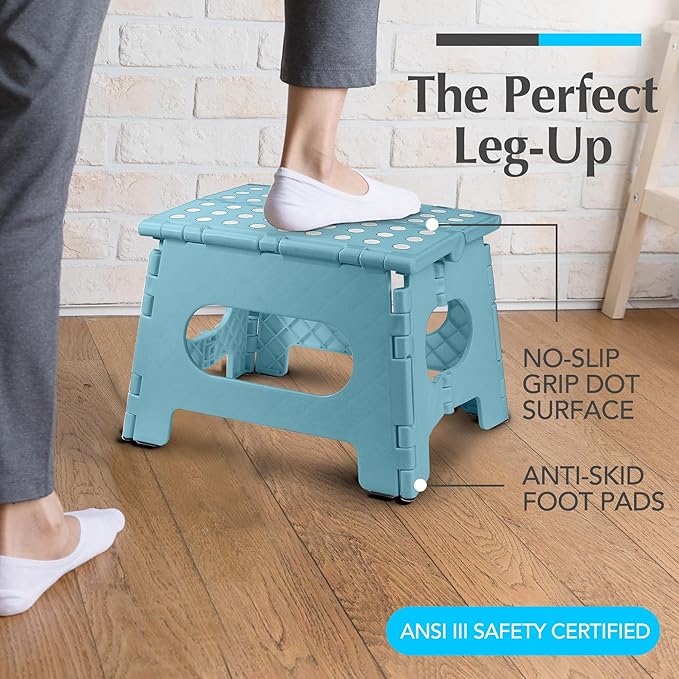 Handy Laundry - Folding Step Stool - Sturdy Enough Collapsible Stool to Support Adults and Safe Enough for Kids - Opens Easy with One Flip - Great for Kitchen, Bathroom or Bedroom (Teal - 9 Inch)