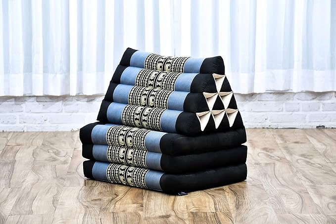 Leewadee - Comfortable Japanese Floor Mattress - Thai Floor Bed with Triangle Cushion - Futon Mattress - Thai Massage Mat, 67 x 21 inches, Blue, Kapok Filling