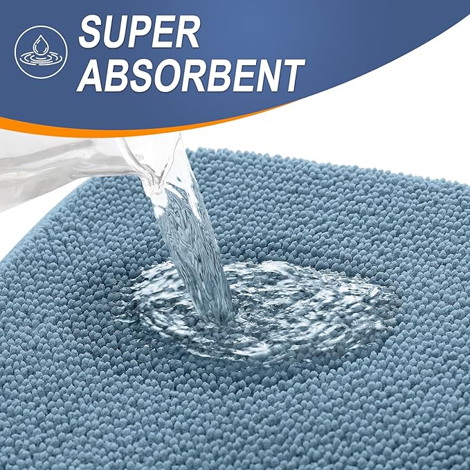 OLANLY Thick Memory Foam Bath Mat Rug 47x24, Extra Soft Absorbent Bathroom Rug, Quick Dry Bath Mats, Non-Slip, Machine Washable Carpet for Bathroom, Tub and Shower, Home Decor Accessories, Airy Blue