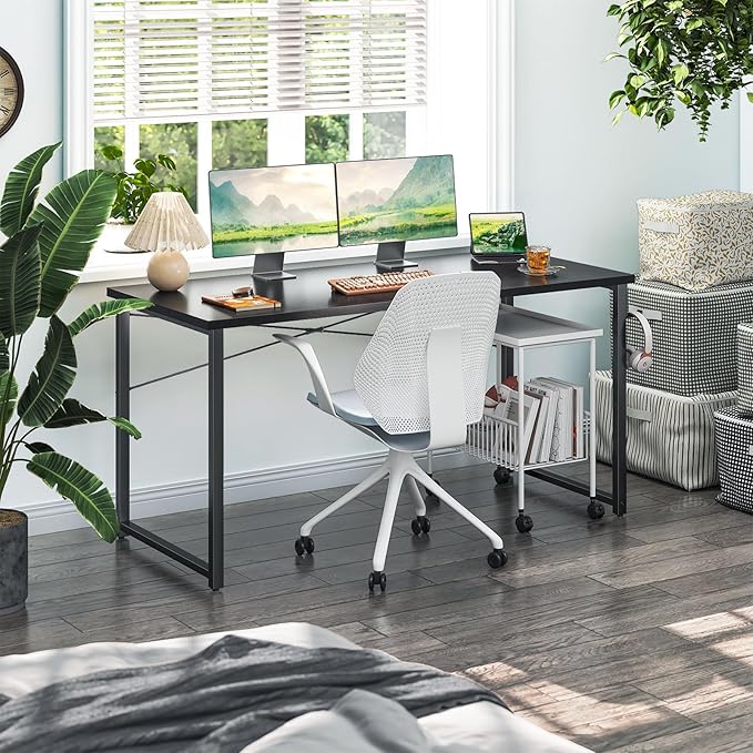 Coleshome 55 Inch Computer Desk, Modern Simple Style Desk for Home Office, Study Student Writing Desk, Black