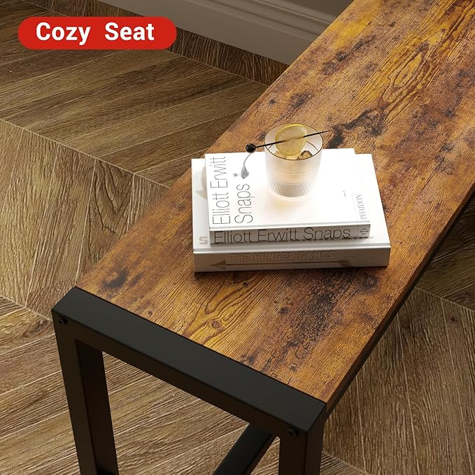 Garvee Dining Table Set for 4, Kitchen Table with Benches, 3 Piece Rectangular Dining Room Set with 2 Wooden Benches for Small Space, Apartment, Studio, Home, Rustic Brown