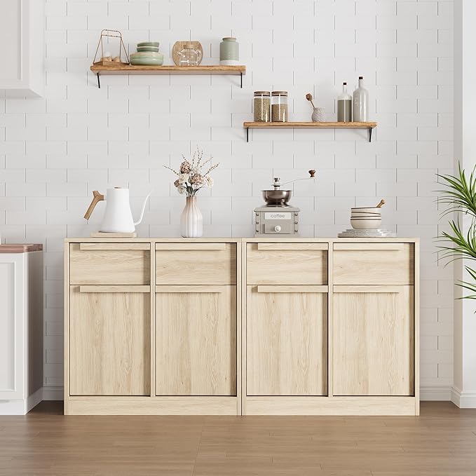 GarveeHome Sideboard Buffet Cabinet with 2 Drawers, 31.5" Large Coffee Cabinet with Storage, Modern Storage Buffet Table for Kitchen Dining Room, Living Room (Pear Wood, 2 Doors & 2 Drawers)