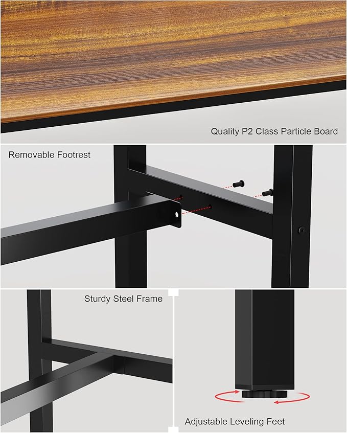 Teraves Bar Table, Bar Height Pub Table, Counter Height Table with Sturdy Metal Frame, Rectangular High Top Table for Kitchen & Dining, Living Room (55.11", Teak)
