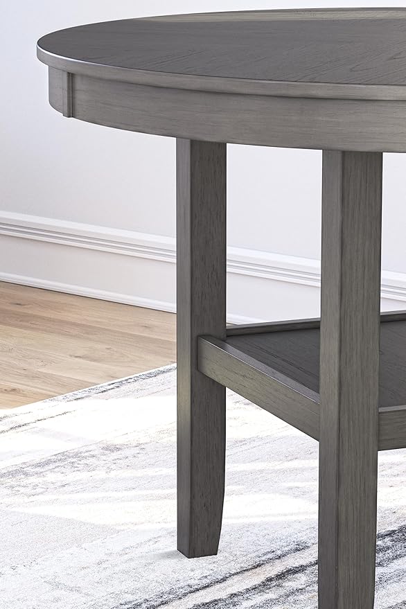 Signature Design by Ashley Wrenning Modern Diamond Patterned Counter Height Dining Table and 4 Upholstered Bar Stools with 2 Shelves, Set of 5, Gray & Light Gray