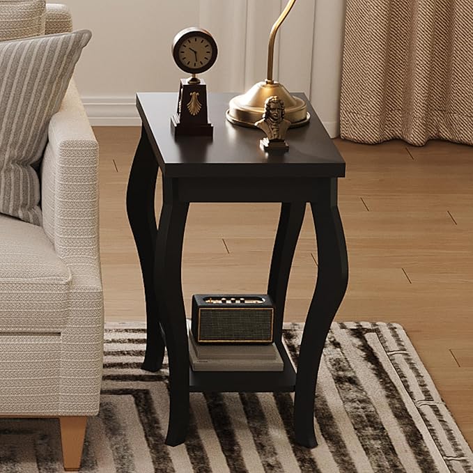 ChooChoo End Tables Living Room, Side Tables Living Room with Curved Legs and Storage Shelf, Small End Tables for Small Spaces, Black