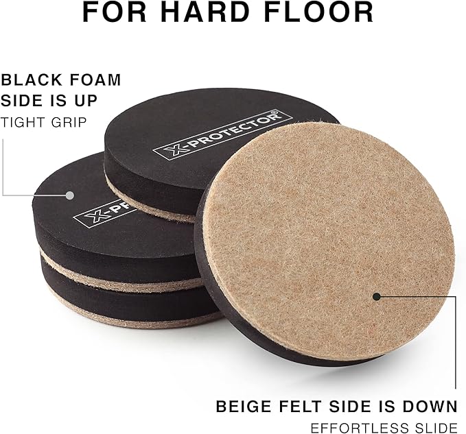 Felt Furniture Sliders Hardwood Floors X-PROTECTOR – 16 PCS 3 1/2" Furniture Sliders – Heavy Duty Felt Sliders Hard Surfaces – Move Your Furniture Easily & Safely!