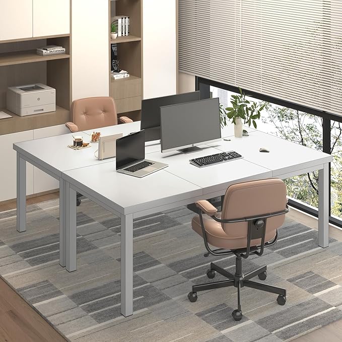 63 Inch Large Computer Desk, Home Office Desk, Modern Desk Table for 2 Person Gaming Computer Desk, Simple Office Desk for Work,Craft,Writing,Studying, Etc., White