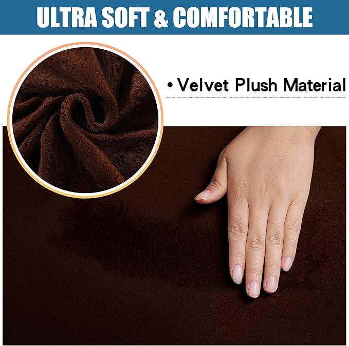 Smiry Velvet Seat Covers for Dining Room Chair Set of 4, Stretch Fit Removable Washable Chair Seat Cushion Protector Slipcovers with Ties, Coffee